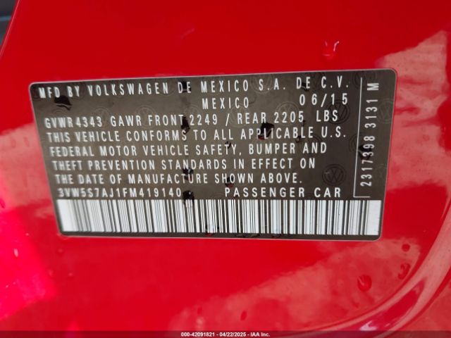 3VW5S7AJ1FM419140 Volkswagen Jetta 2.0t Gli Se