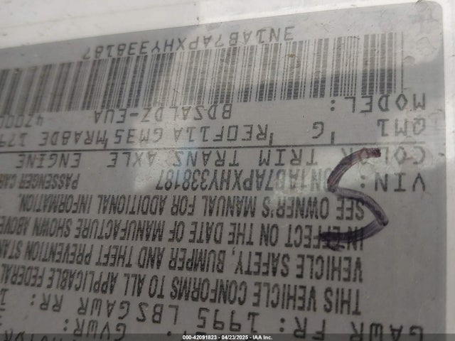 3N1AB7APXHY338187 Nissan SENTRA SV