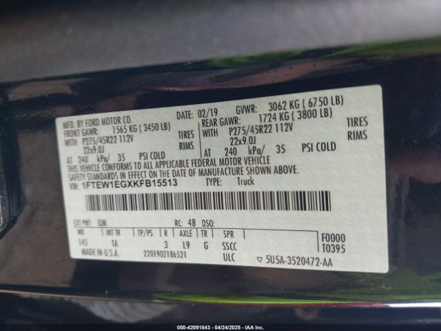 1FTEW1EGXKFB15513 Ford F-150 Limited