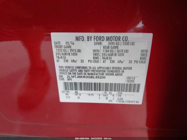 2LMTJ6KR3GBL55200 Lincoln Mkx Select