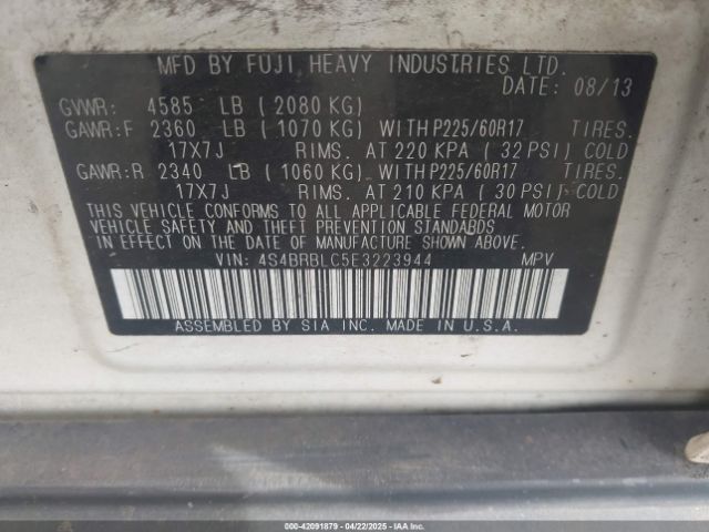 4S4BRBLC5E3223944 Subaru Outback 2.5i Limited