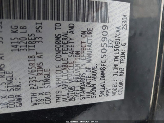 Infiniti QX60 2015 5N1AL0MM8FC505909 Image 9