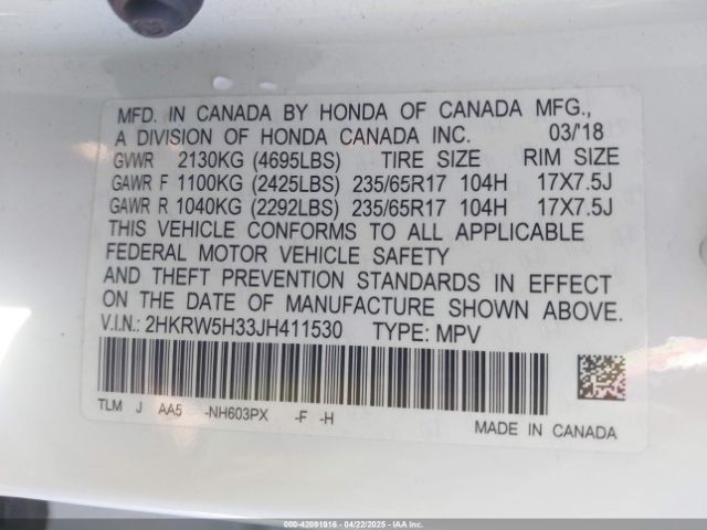 2HKRW5H33JH411530 Honda CR-V LX