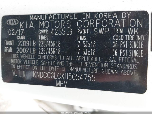 KNDCC3LCXH5054755 KIA NIRO EX