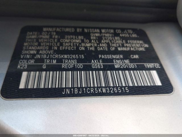 JN1BJ1CR5KW326515 Nissan Rogue Sport S