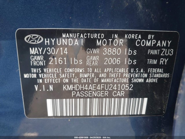 KMHDH4AE4FU241052 Hyundai dohc mpi nu