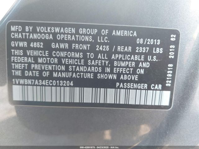 1VWBN7A34EC013204 Volkswagen Passat 2.0l Tdi Se