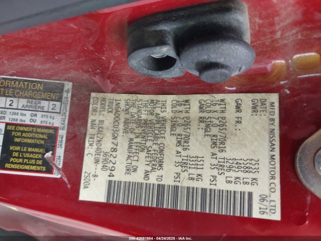 1N6AD0CU3GN782294 Nissan Frontier Sv