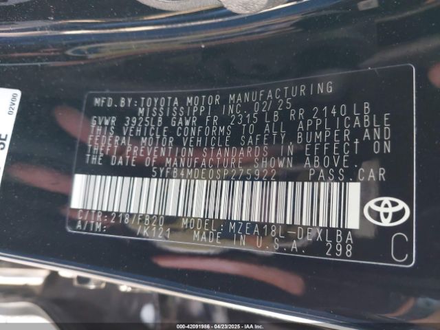 5YFB4MDE0SP275922 Toyota COROLLA LE