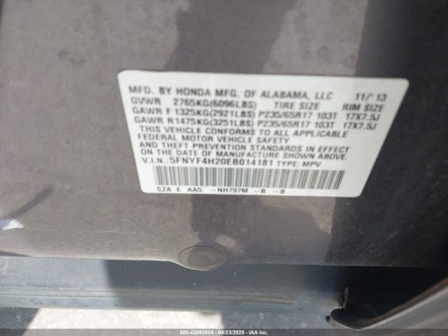5FNYF4H20EB014181 Honda PILOT LX