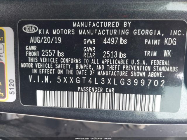 2020 KIA OPTIMA 5XXGT4L3XLG399702 Photo 8