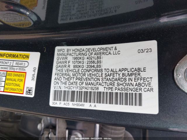 1HGCY1F32PA018258 Honda ACCORD EX