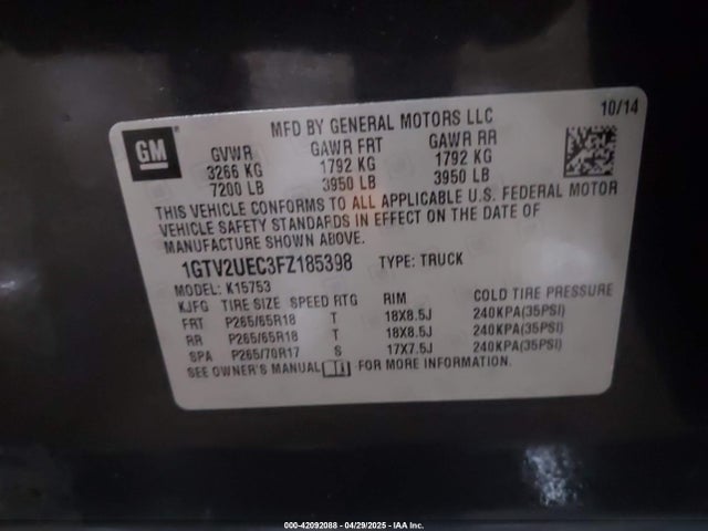 1GTV2UEC3FZ185398 GMC Sierra 1500 Sle