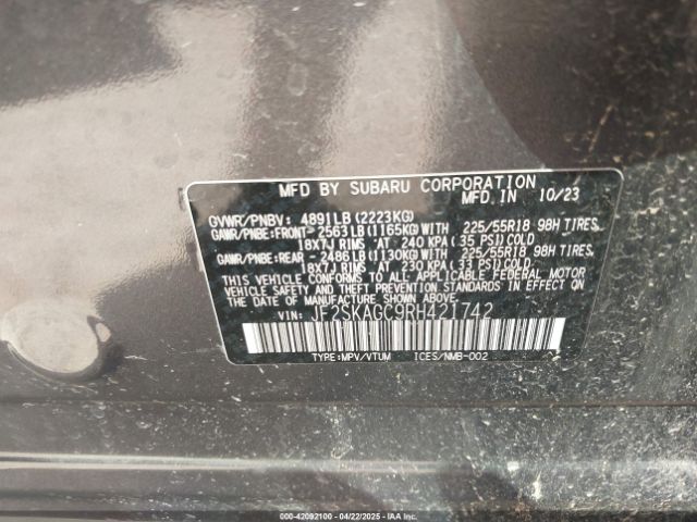2024 SUBARU FORESTER JF2SKAGC9RH421742 Photo 8