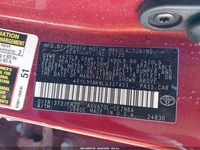 4T1C11AK8LU337931 Toyota a25a-fks
