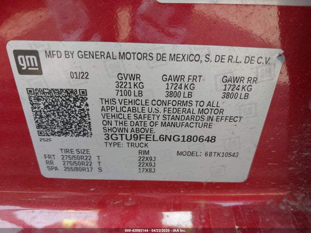 3GTU9FEL6NG180648 GMC l87