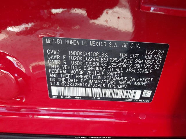 3CZRZ2H51SM763406 Honda k20z5