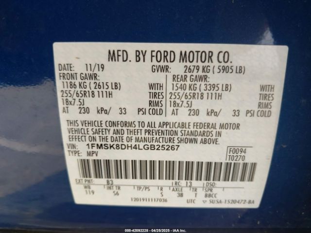 1FMSK8DH4LGB25267 Ford EXPLORER XLT