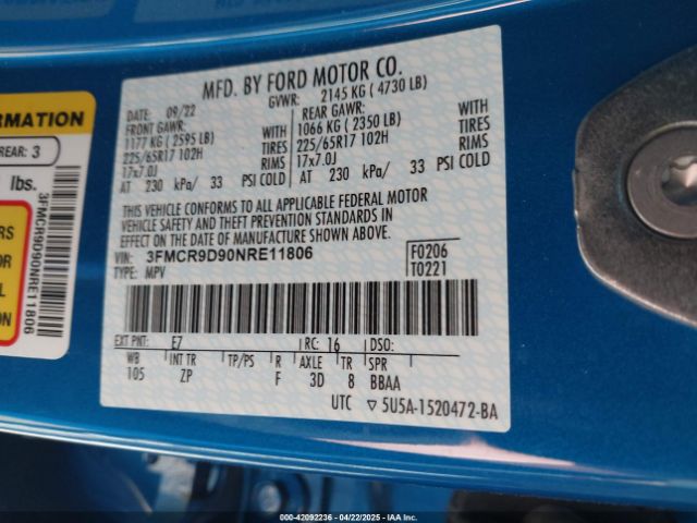3FMCR9D90NRE11806 Ford Bronco Sport Badlands