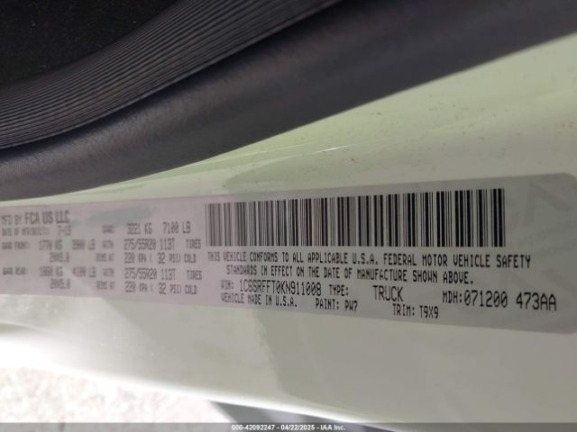 1C6SRFFT0KN911008 RAM 1500 Big Horn/lone Star  4x4 5'7 Box