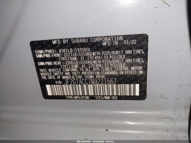 2022 SUBARU CROSSTREK JF2GTACC7N9221567 Photo 8