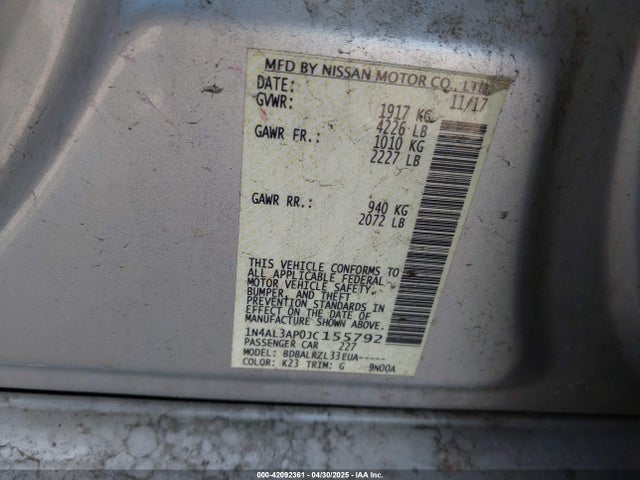 1N4AL3AP0JC155792 Nissan Altima 2.5 Sl