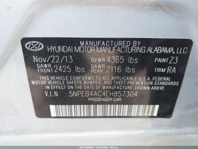 5NPEB4AC4EH857304 Hyundai SONATA GLS
