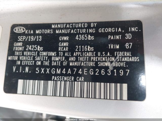 5XXGM4A74EG263197 KIA Optima Lx