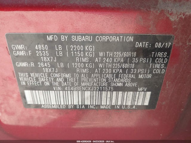 4S4BSENCXJ3211575 Subaru Outback 3.6r Limited