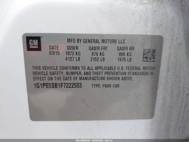 1G1PE5SB1F7222583 Chevrolet Cruze 2lt Auto