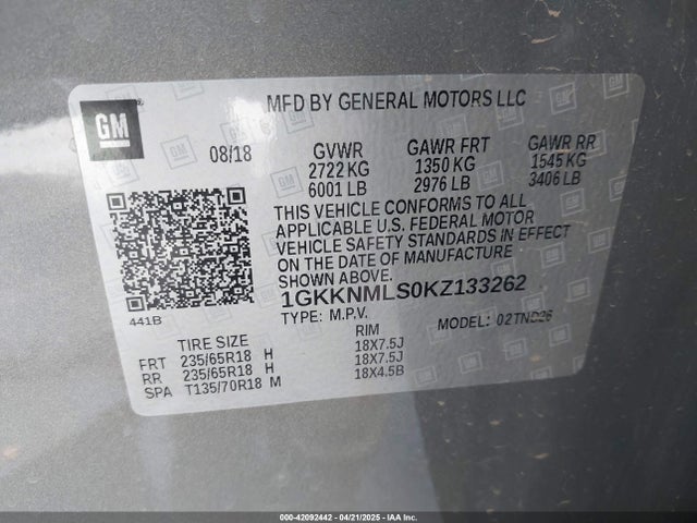 1GKKNMLS0KZ133262 GMC lgx - direct injection, variable valve timing, alum, gen 2