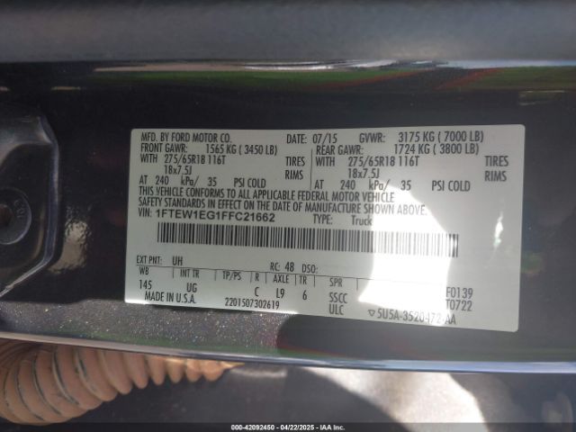 1FTEW1EG1FFC21662 Ford F-150 Xlt