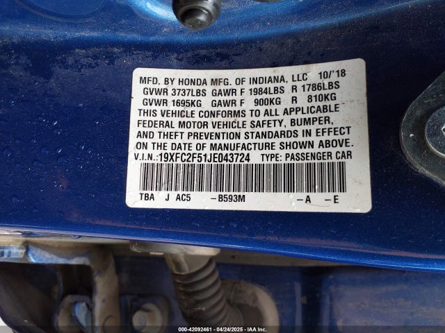 19XFC2F51JE043724 Honda Civic Lx