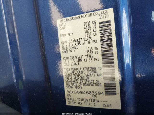 5N1AT3AA9MC683594 Nissan Rogue S Fwd