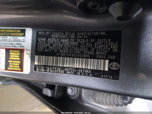 4T1BF1FK9EU403895 Toyota CAMRY SE