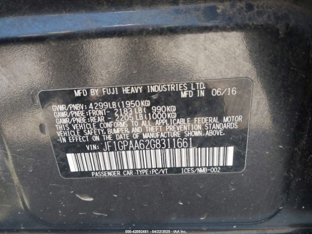 JF1GPAA62G8311661 Subaru Impreza 2.0i