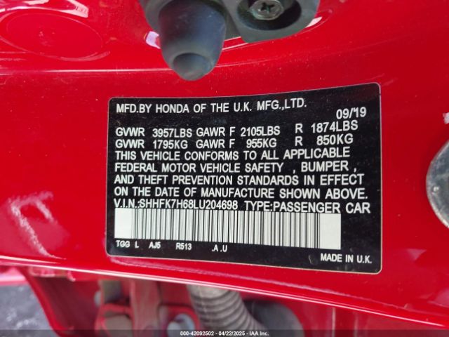 SHHFK7H68LU204698 Honda CIVIC EX