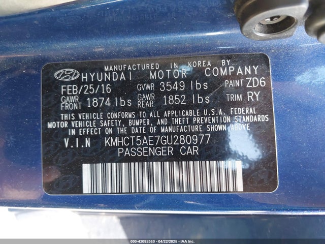 Hyundai ACCENT SE 2016 KMHCT5AE7GU280977 Image 9