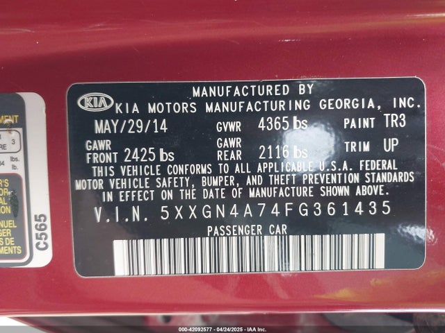5XXGN4A74FG361435 KIA OPTIMA EX