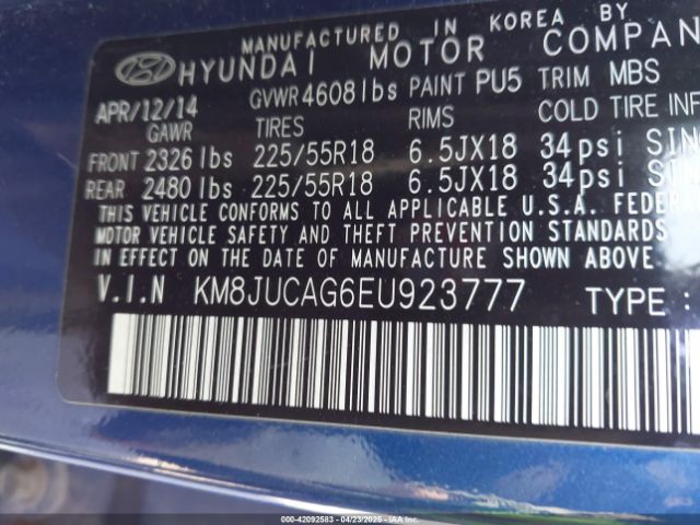 KM8JUCAG6EU923777 Hyundai Tucson Limited