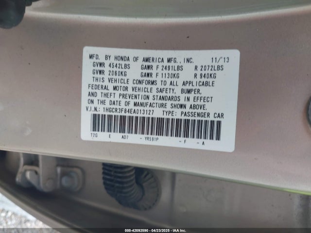 Honda Accord Ex-l V-6 2014 1HGCR3F84EA013127 Image 9