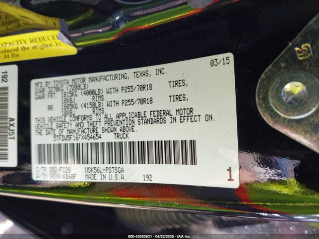 5TFDW5F16FX454654 Toyota Tundra Sr5 5.7l V8