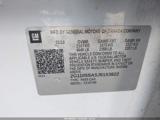 2G1105SA5J9153822 Chevrolet lcv - spark ignited direct injection, dcvcp, variable valve timing, e85 max, e0-e100, alum