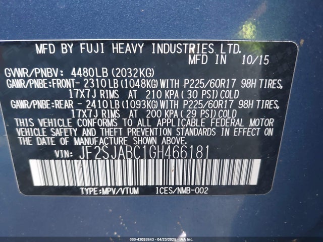 JF2SJABC1GH466181 Subaru Forester 2.5i