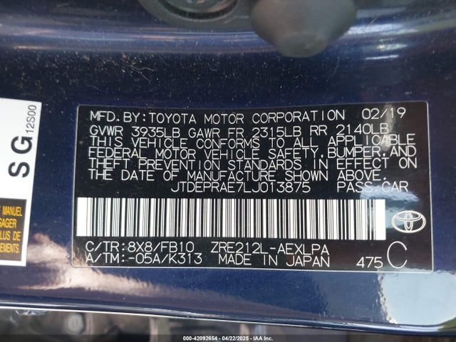 Toyota COROLLA LE 2020 JTDEPRAE7LJ013875 Image 9