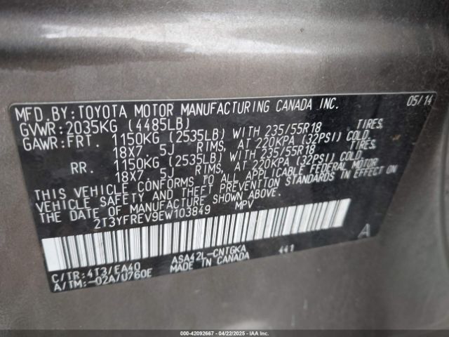 2T3YFREV9EW103849 Toyota Rav4 Limited