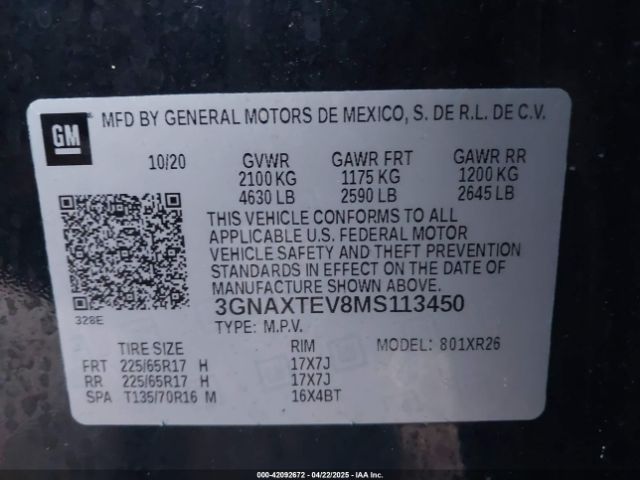 2021 CHEVROLET EQUINOX 3GNAXTEV8MS113450 Photo 8