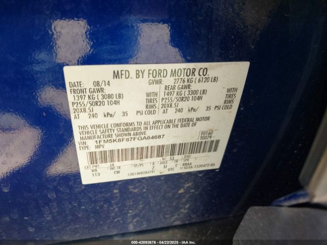 1FM5K8F87FGA64687 Ford Explorer Limited
