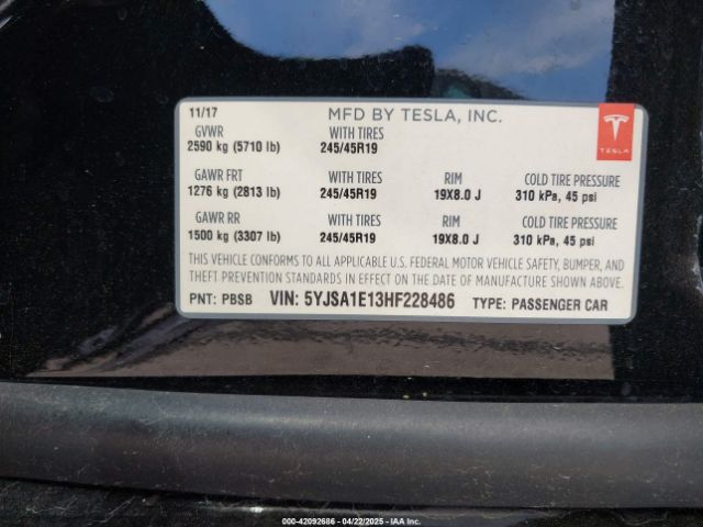2017 TESLA MODEL S 5YJSA1E13HF228486 Photo 8