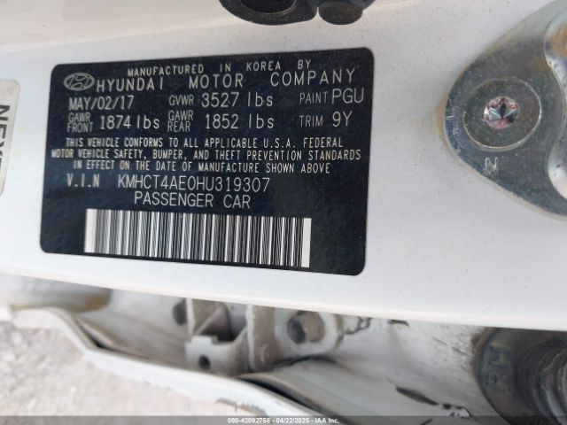 KMHCT4AE0HU319307 Hyundai ACCENT SE